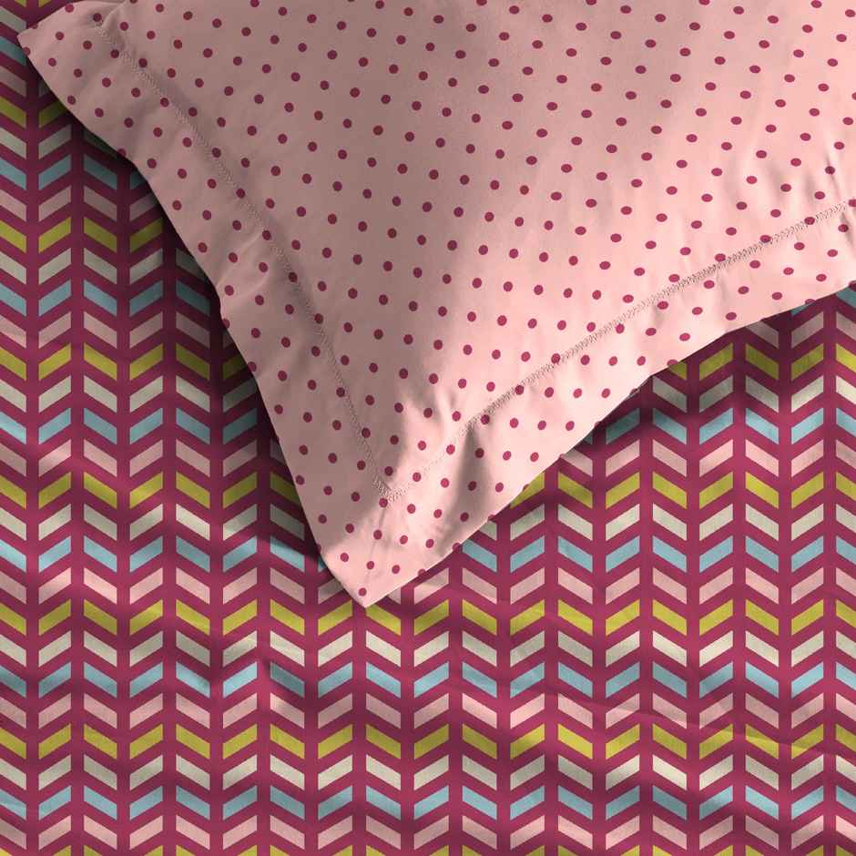 Mytrident Bedsheet Set | Queen Size Double Bed sheet set | 100% Cotton - Party Mood Pink