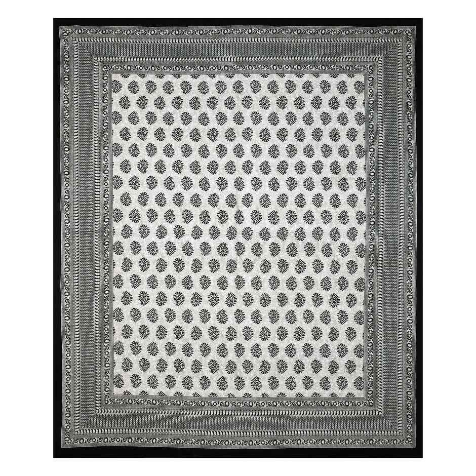 Furnofy King Size 100% Cotton Jaipuri Print Bedsheet, 2 Pillow Covers | Black Keri | B&W | 90x108in