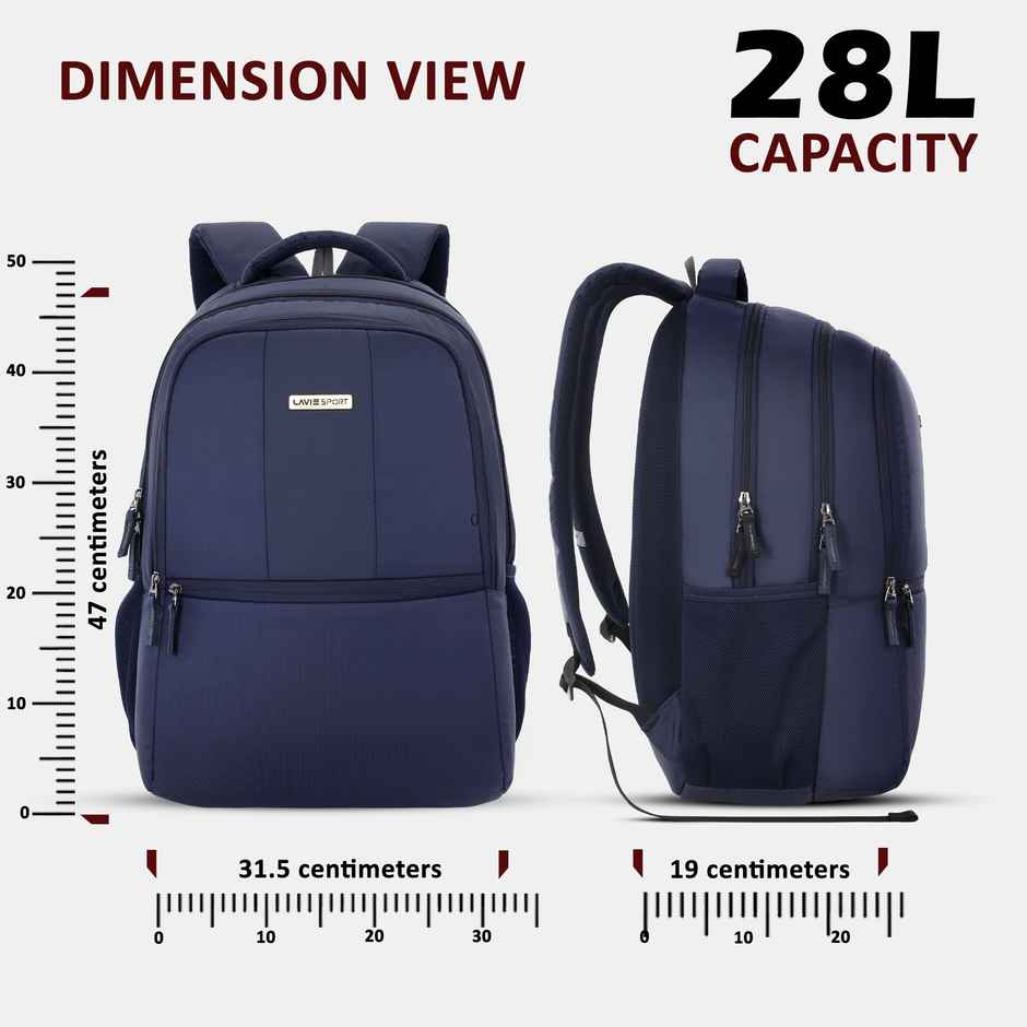 Lavie Sport Unisex Solid Polyester Laptop Backpack | Navy | M | (31.5 x 19 x 47 cm)