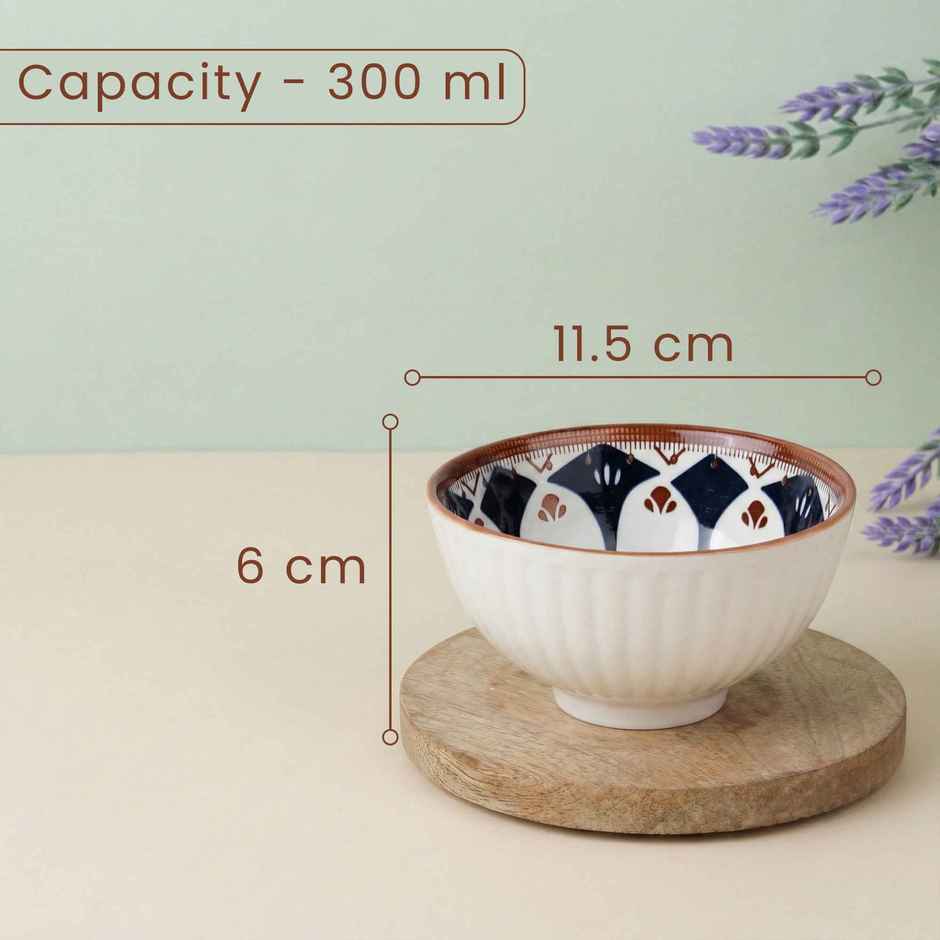 The Earth Store Blue Oriental Ceramic Bowl Set | Microwave & Dishwasher Safe | 300 ml
