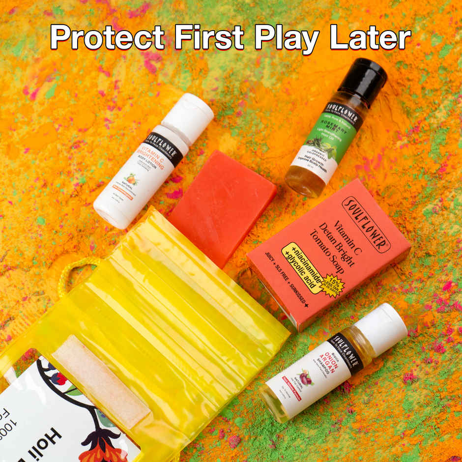 Soulflower Travel Kit | Nourishing Hair Oil, Shampoo, Soap, Body Lotion, Waterproof Mobile Pouch