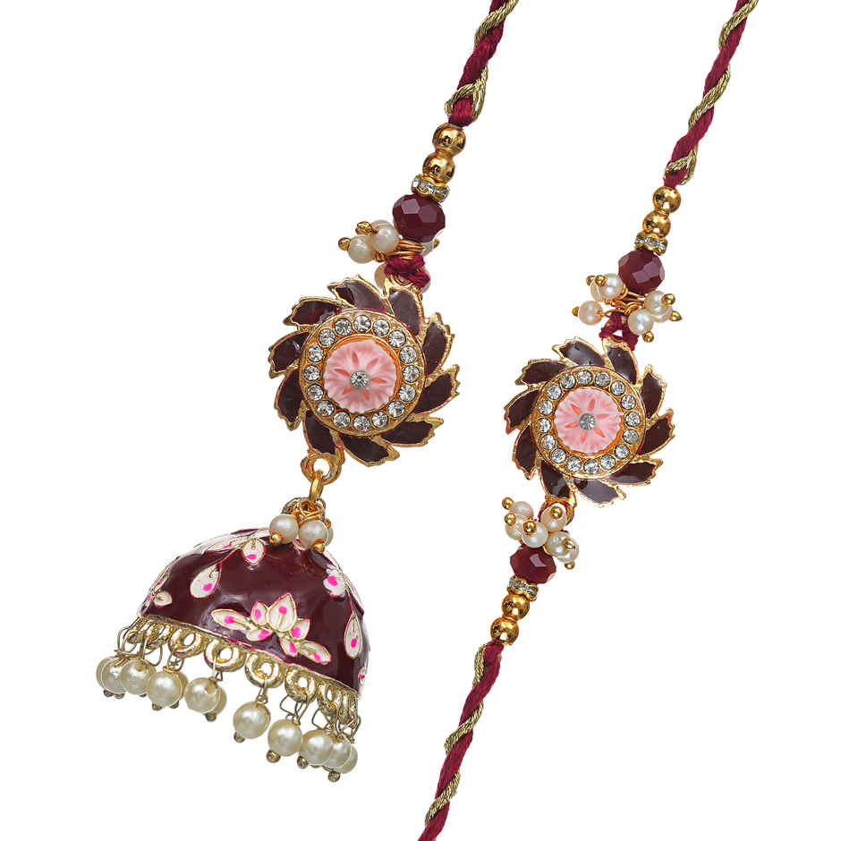 Bhaiya Bhabhi Lumba Rakhi | Brown Floral Designer | Includes Roli Chawal | Pack of 2 | Ecraftindia