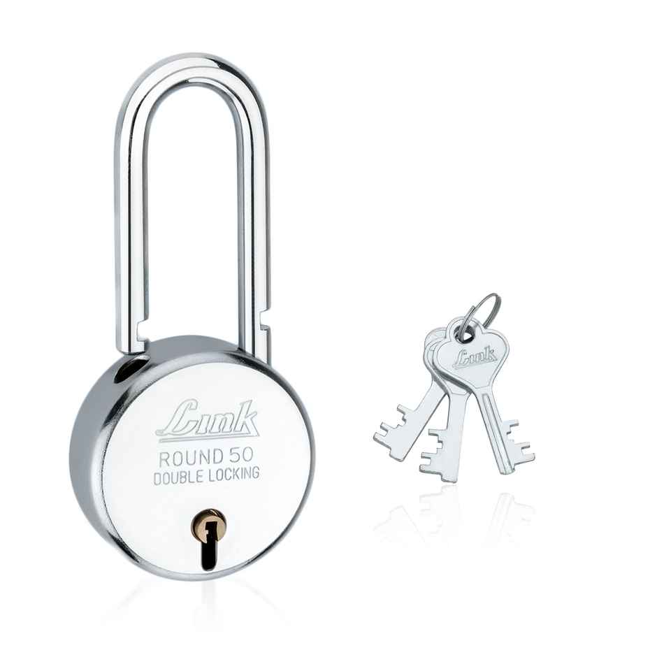 Link New Round Stainless steel 50 mm Long shackle Padlock with 3 keys