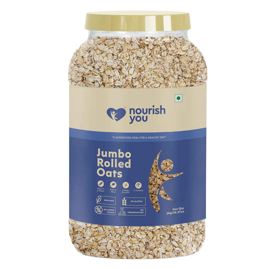 Nourish You Jumbo Rolled Oats - Gluten free , Breakfast Cereal Jar