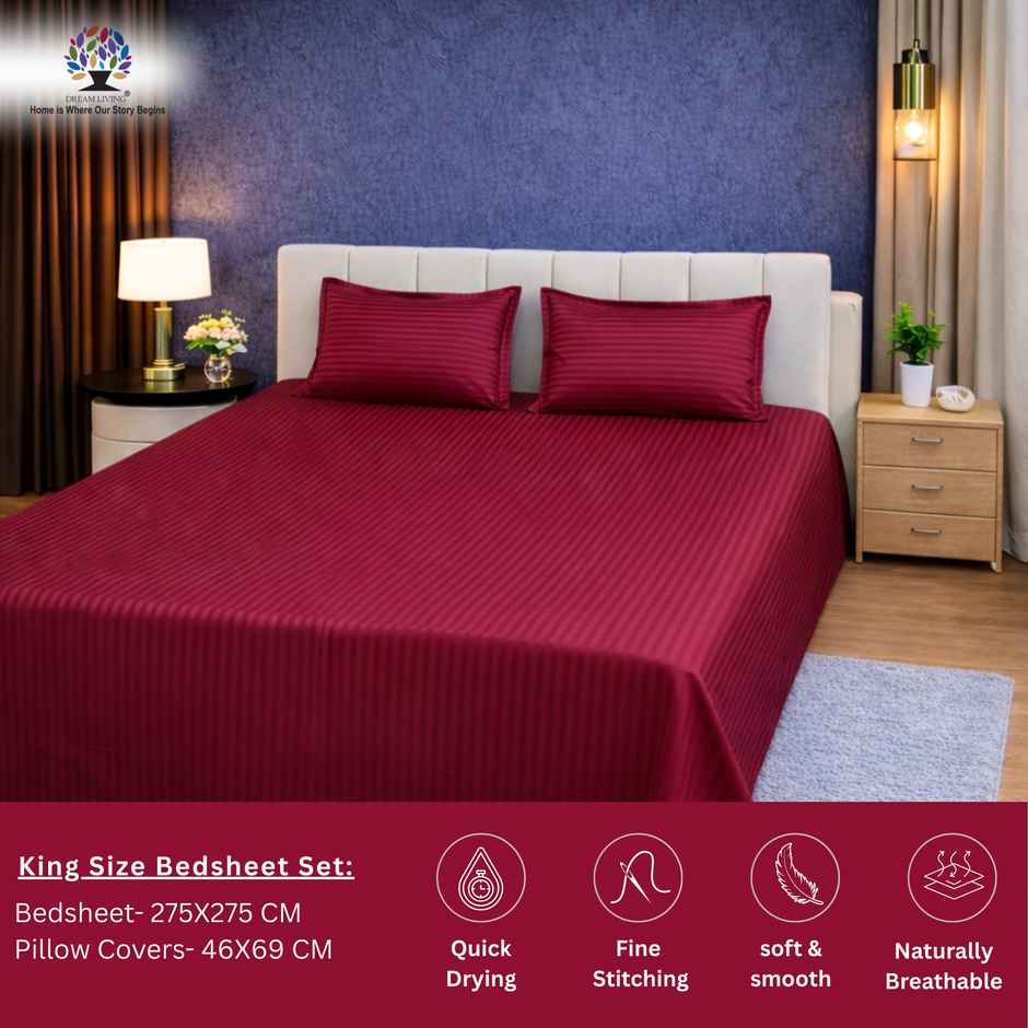 Dream Living Stripe King Bedsheet Set |275 x 275 cm| With 2 Pillow Covers