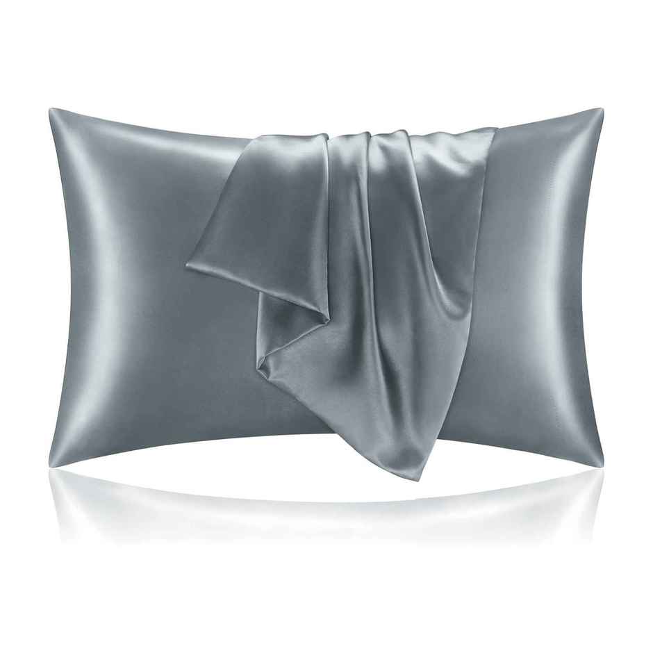 Kuber Industries 2 Pcs Satin Pillow Covers for Hair with 3 Scrunchies for Women | Ash Grey