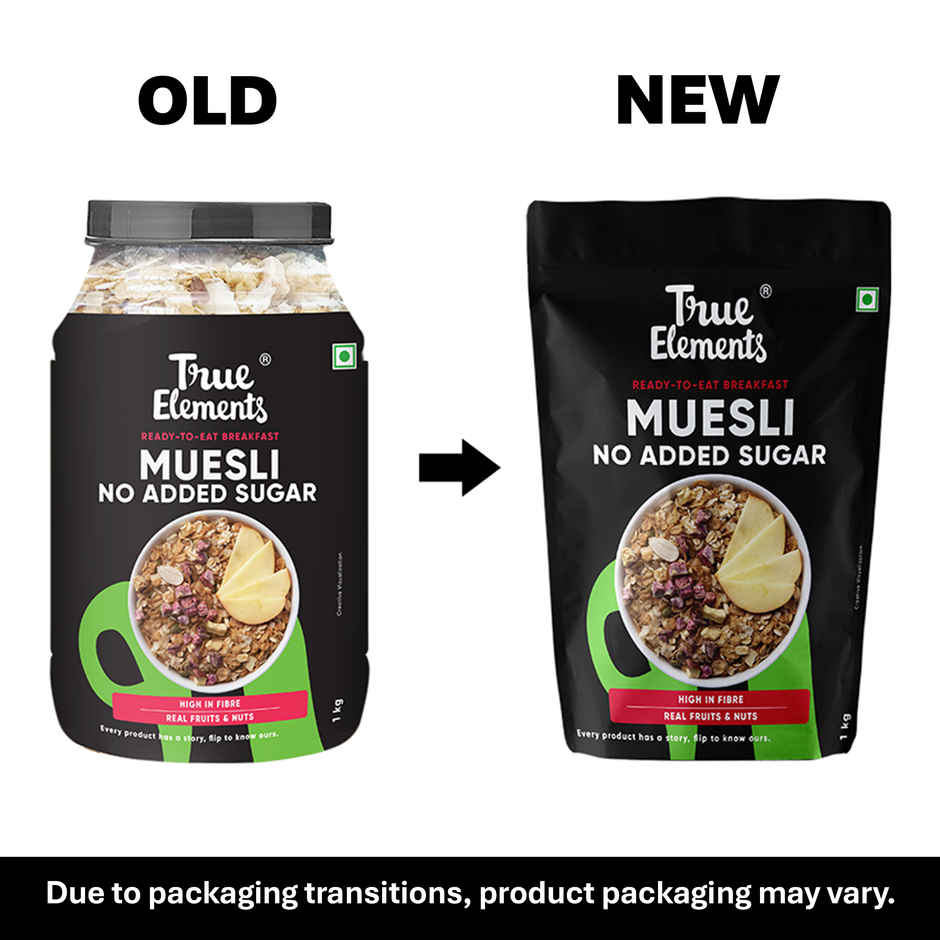 True Elements No Added Sugar Muesli Jar Wholegrain Breakfast Cereal Sugar Free Muesli