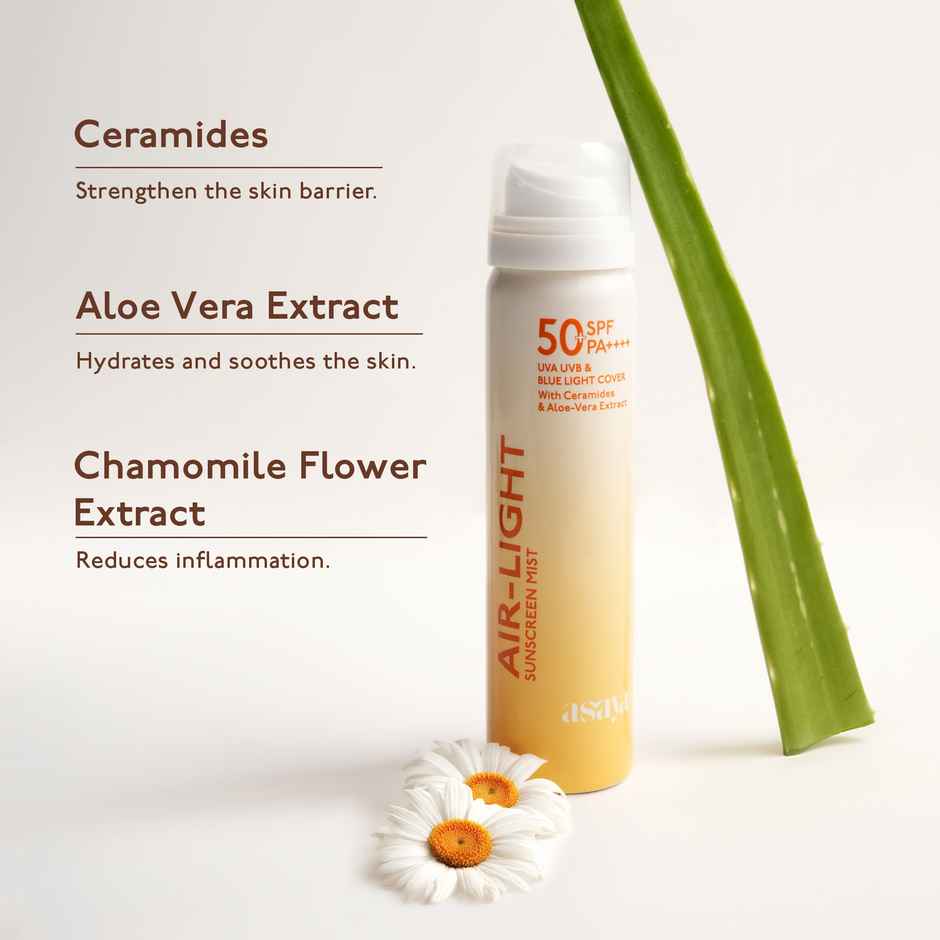Asaya Air Light Mist Sunscreen spray for Face & Body SPF 50 PA+++,No white cast & makeup friendly