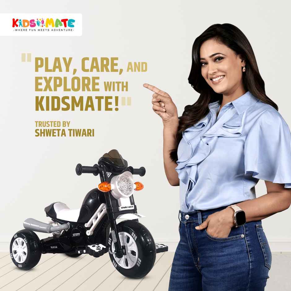 Kidsmate Turbo Pedal Tricycle with Musical Horn & Lights for Kids 3-6Y - Black/White