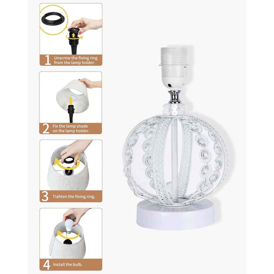Homesake Crystal Sphere Table Lamp | White Pleated Shade | Small Round | Bedside & Living Room