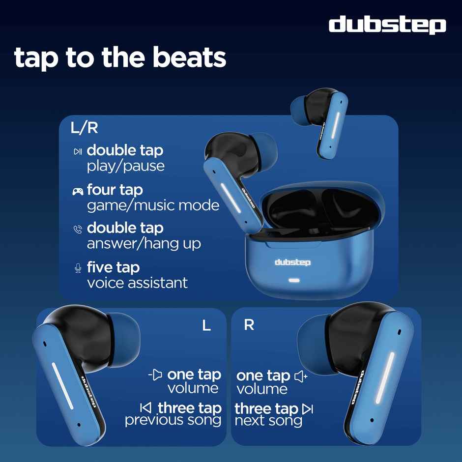Dubstep Buzz X6 TWS Earbuds Upto 54hrs Playtime|13mm Neodymium Driver| XBass Technology|TWS Ear Buds Wireless Earphones with mic - Blue