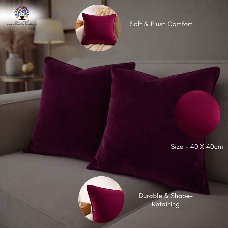 Dream Living Solid Cushion Covers Velvet Decorative Cushion Cover 16 x 16 in | Set of 2 | Maroon