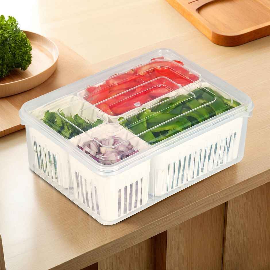 Kuber Industries 4-Compartment Fridge Organizers Set | Vegetable & Grocery Container | Transparent