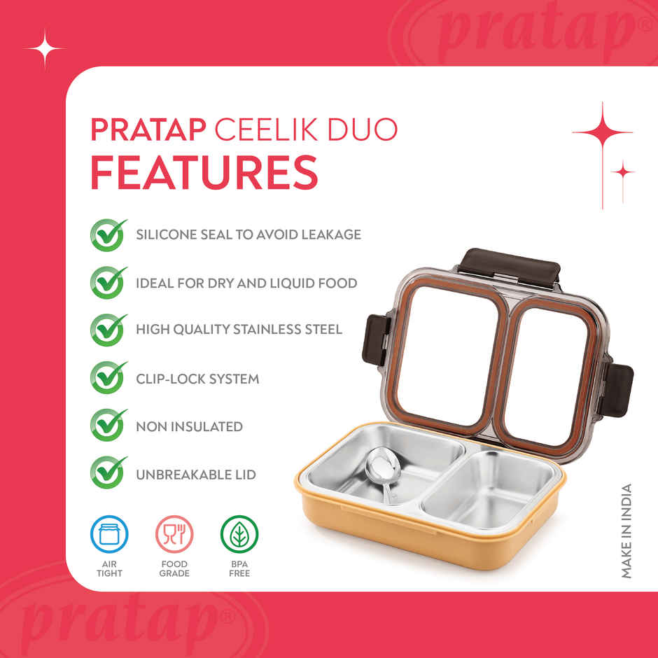 Stainless Steel Lunch Box with Two Compartments Leak Proof , BPA Free for School Office Travel