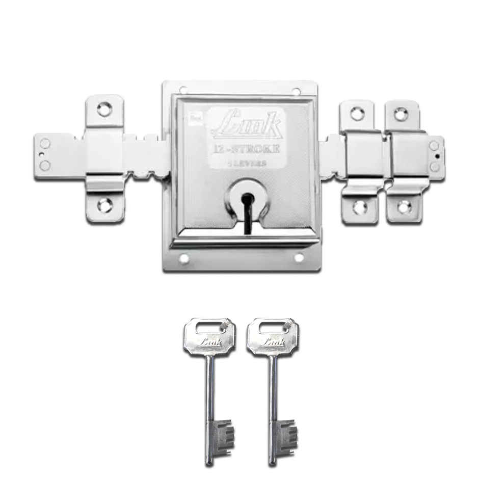 Link 12-Turn Main Door/Shutter Lock with 2 Keys - Heavy-Duty | 106x135mm Silver