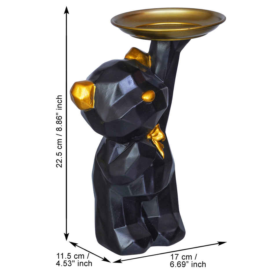 eCraftIndia Geometric Black Standing Teddy Bear Statue Holding Tray Showpiece