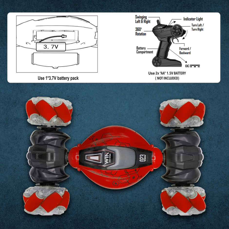 SEEDO Remote Control Car 1:16 Scale 2.4 GHz USB Rechargeable Fast Speed Twisting Drift Car | Red