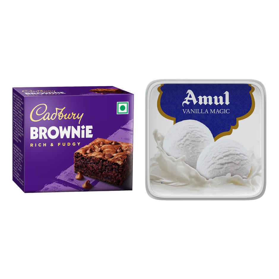 Cadbury Brownie Rich & Fudgy (38g) & Amul Vanilla Magic Ice Cream Tub | Creamy Delight (1L) Combo