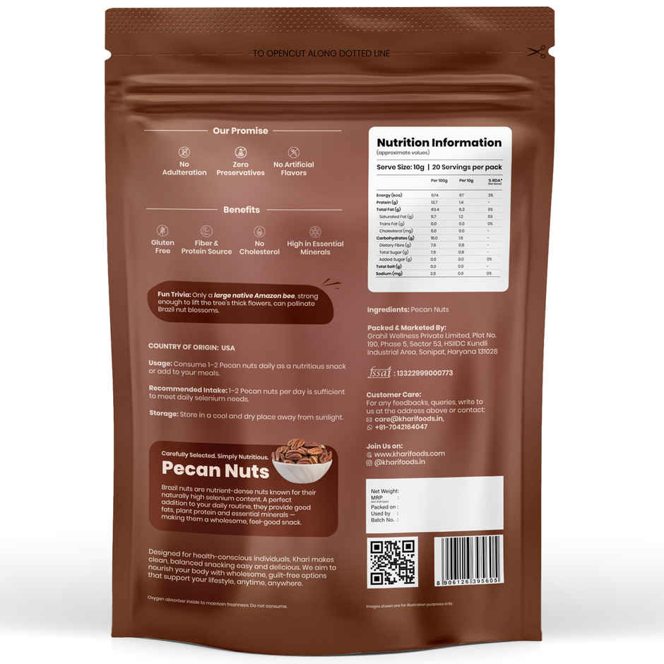 Khari Foods Premium Pecan Nuts, Healthy Snack, Rich in Protein