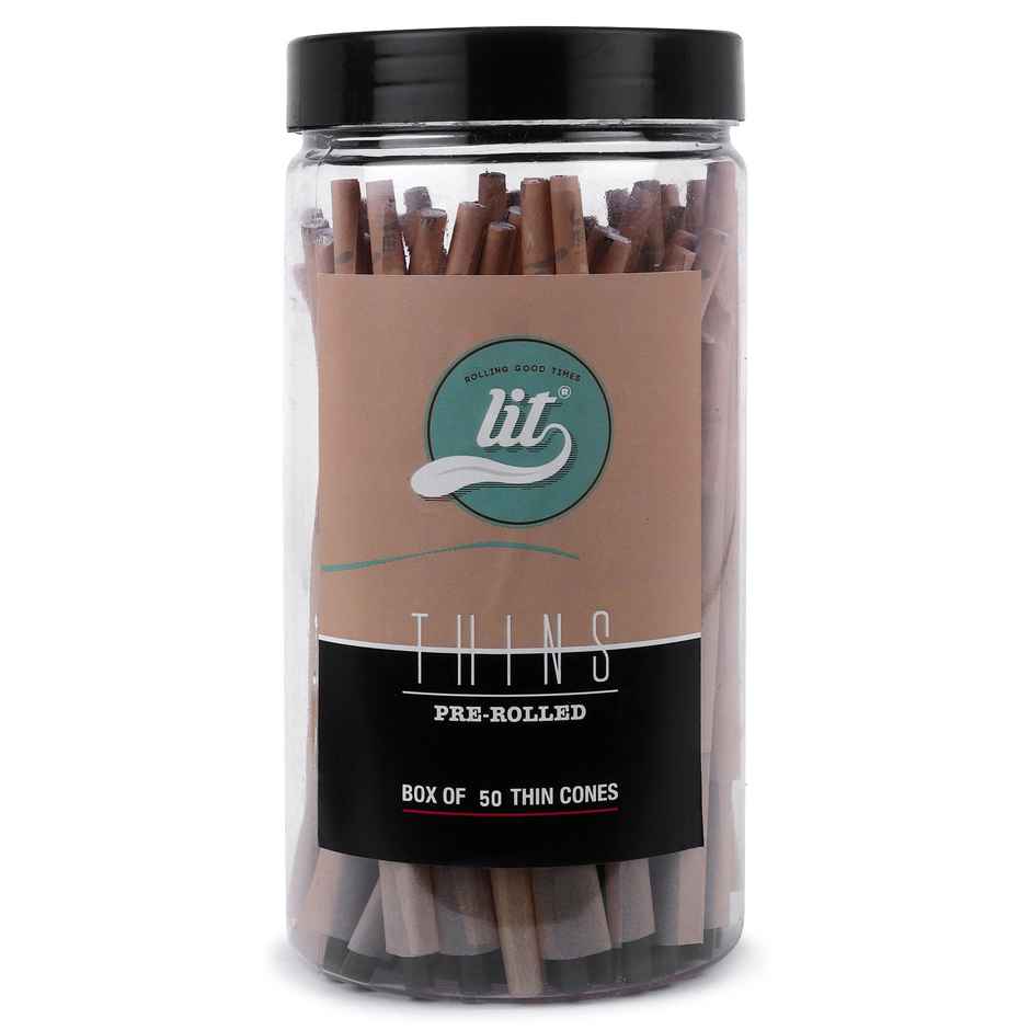 LIT Thins 50 Pre Rolled Cones Jar Brown