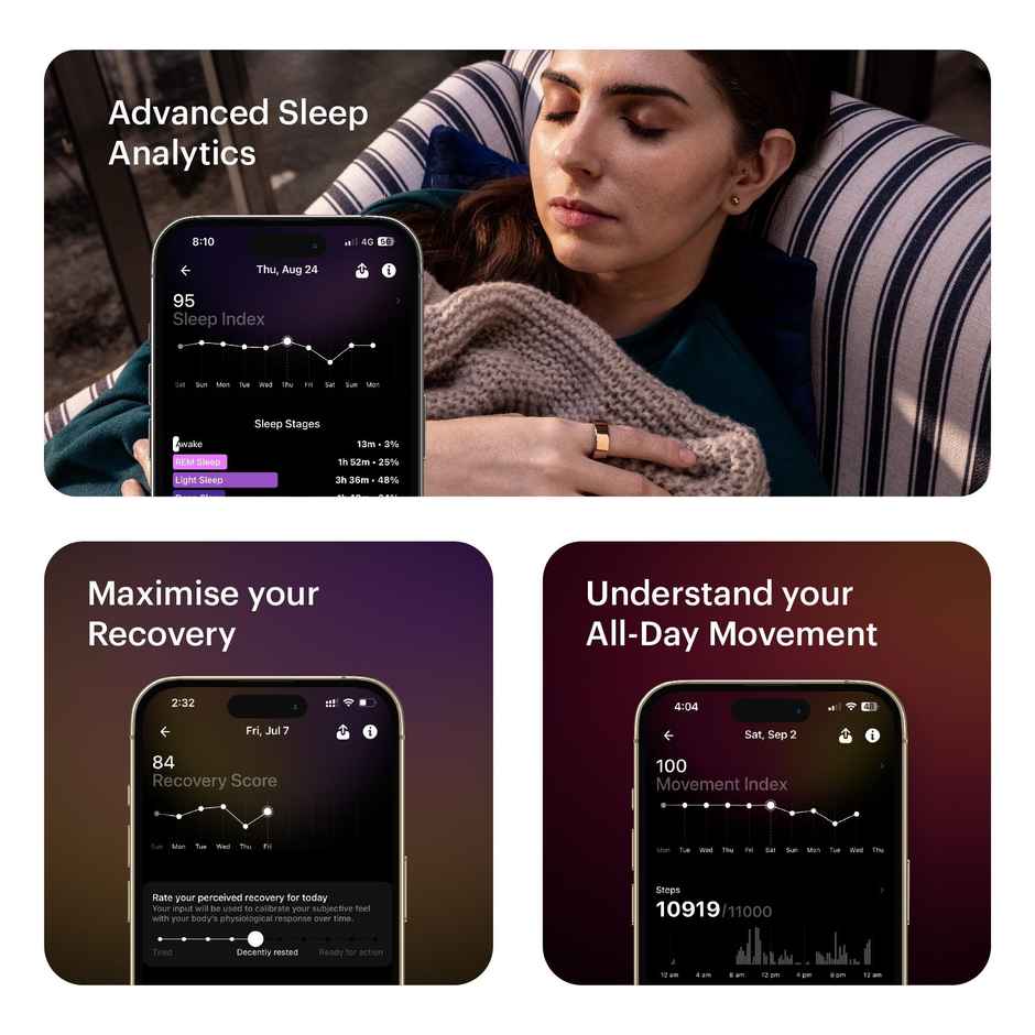 Ultrahuman Ring Air Smartring,6 Days Battery Life With Lifetime Free Subscription,Matte Grey,Size 9