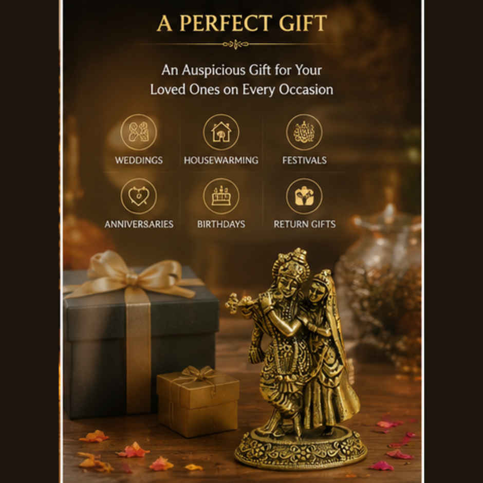 Pure Brass Radhe Krishna Idol | Estoria Collective