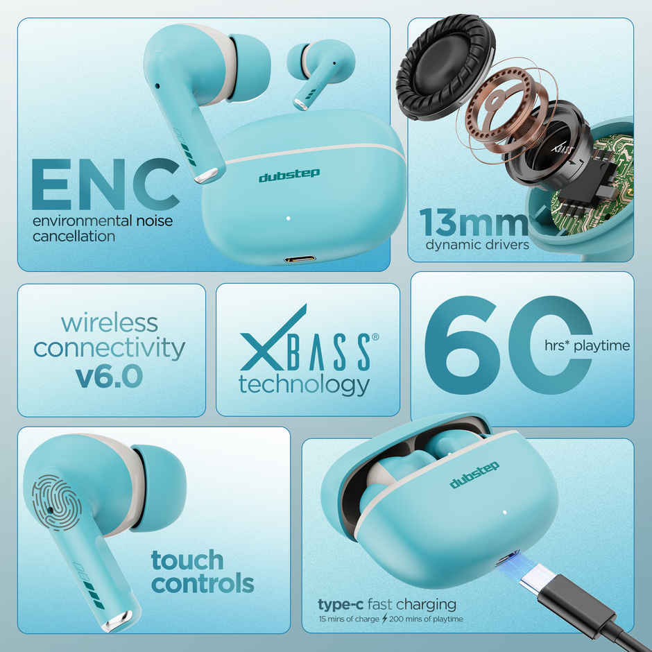 Dubstep Buzz X11 With 60 Hrs Playtime ENC TWS Earbuds | Blue