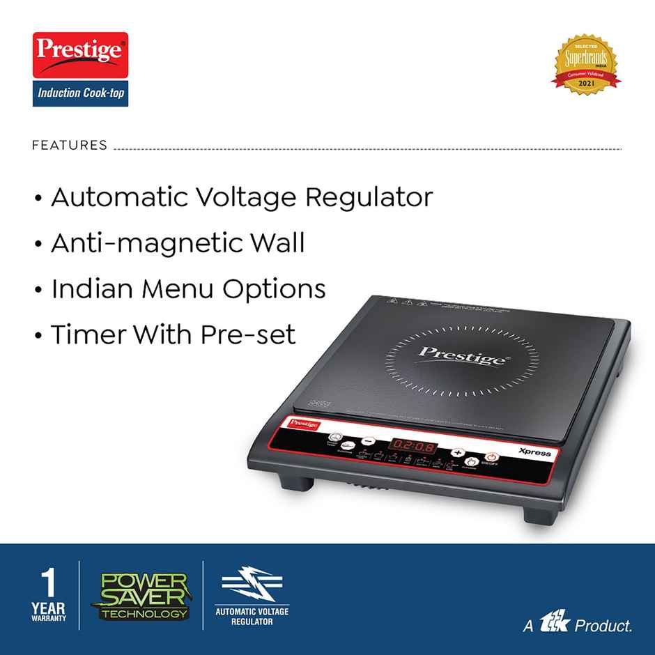 Prestige Induction Cooktop-Xpress, 1200Watts, HV Surge Protection, Easy Clean, 1Year Warranty, Black