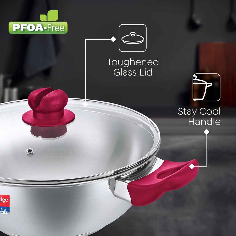 Prestige BYK Platina Stainless Steel Cookware Set | Fry Pan 22cm | Sauce Pan 16cm | Kadai 22cm