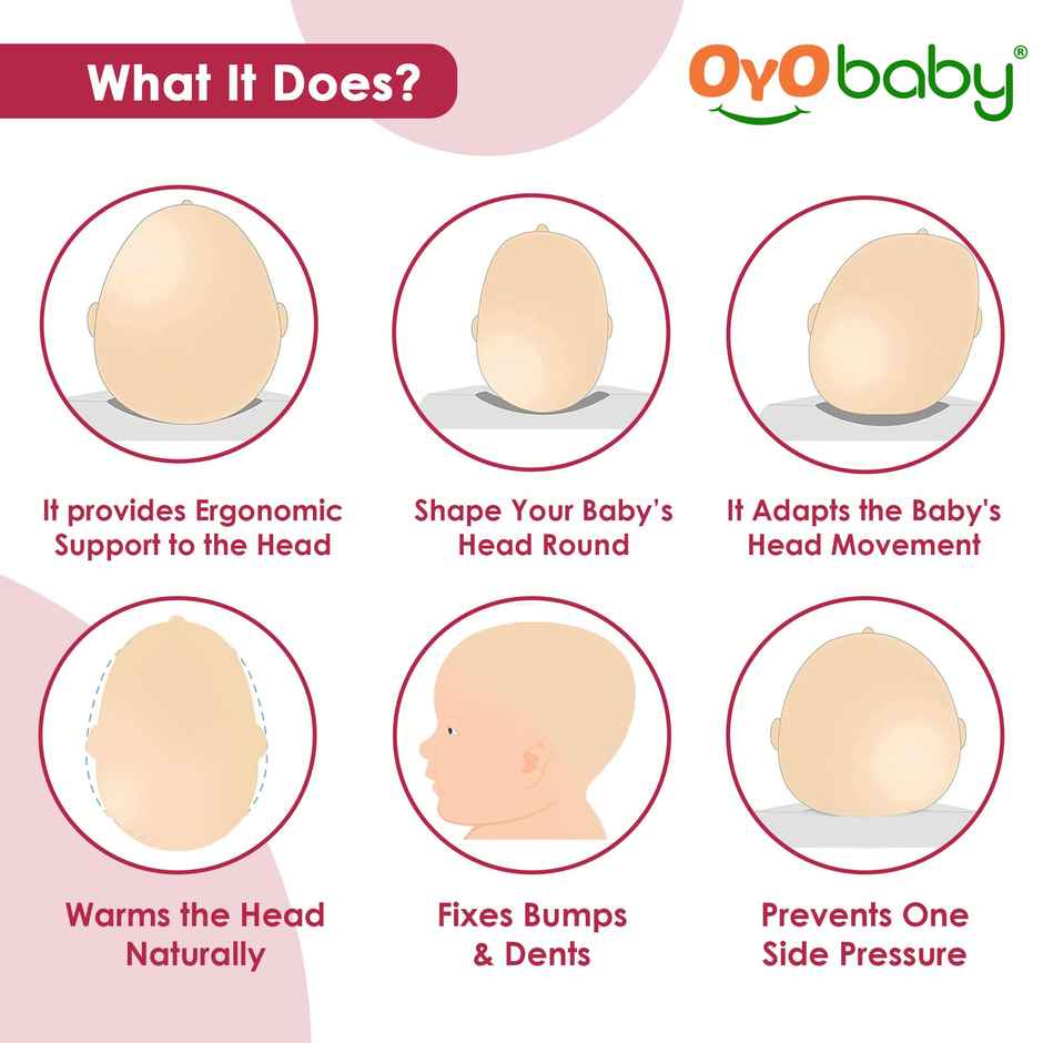 Oyo Baby Rai Mustard Seeds Pillow, Head Shaping Baby Pillow 0-12 Months, Strawberry Print, Pink