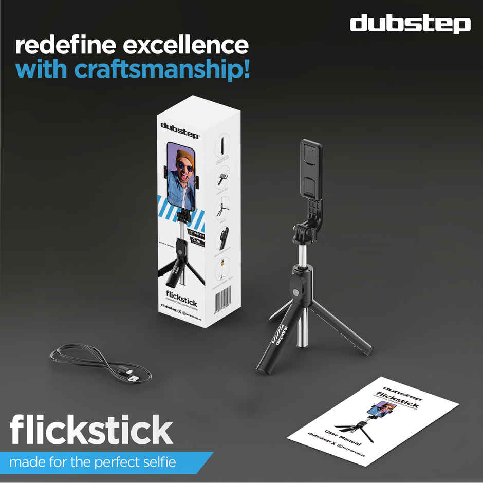 Dubstep Flickstick Smart Selfie Stick (with 360 Degree Rotation, Black)
