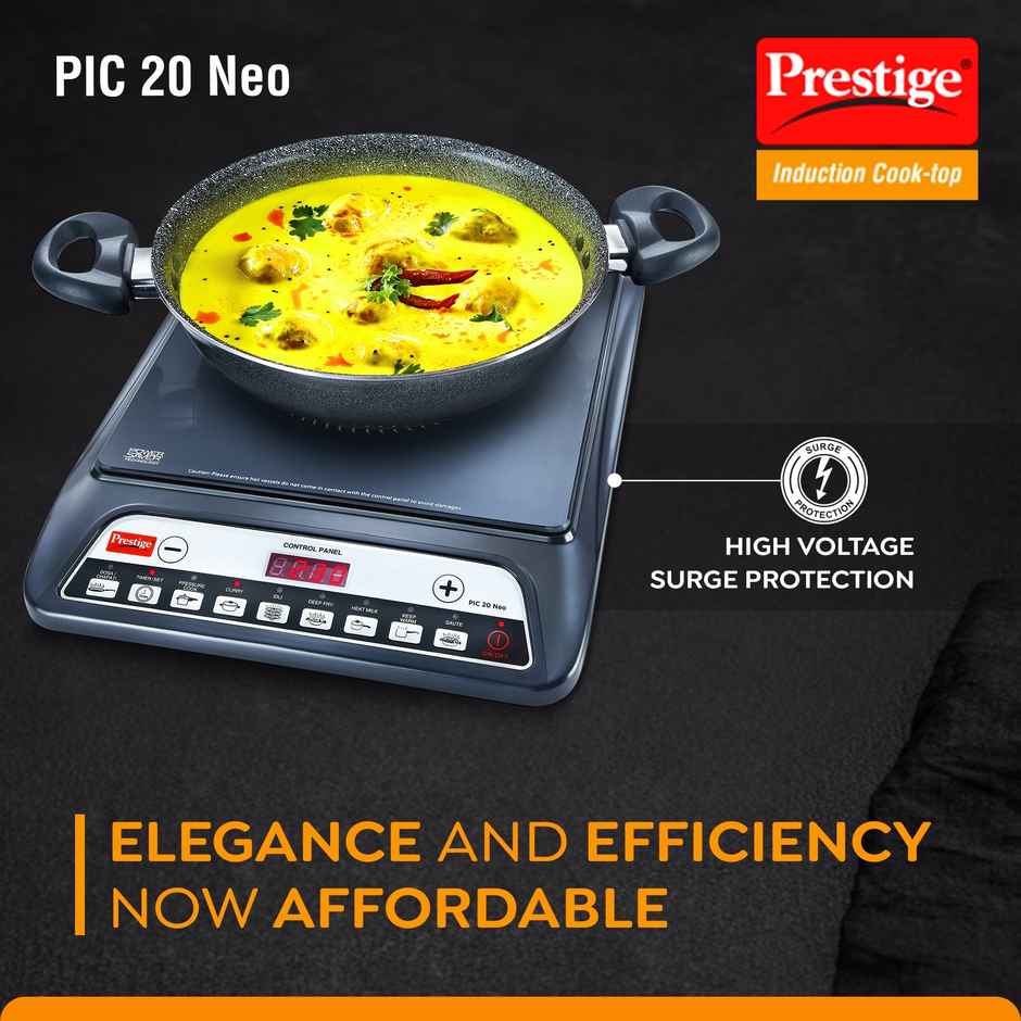 Prestige Induction Cooktop PIC 20 Neo, 1600W, HV Surge Protection, Easy to Clean, 1Y Warranty, Black