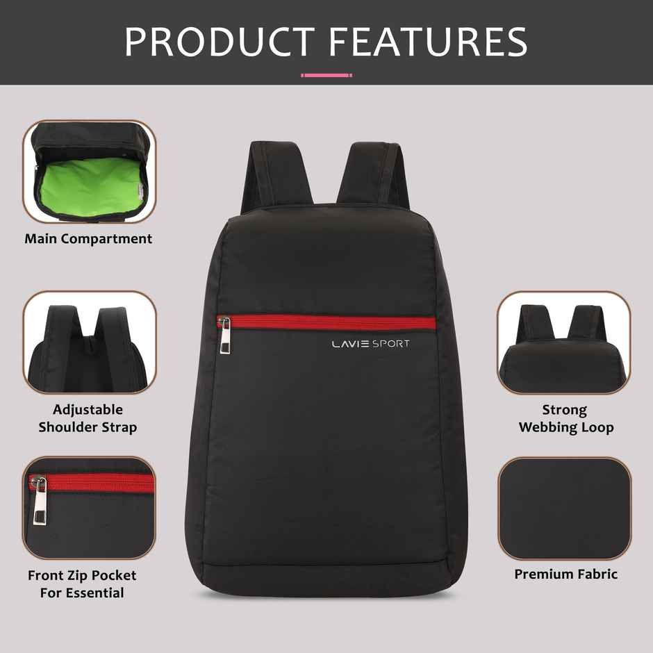 Lavie Sport Unisex Solid Polyester 11 L Top Handle Backpack | Black