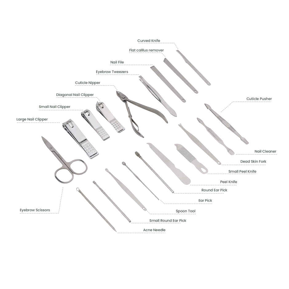 Bronson Professional Premium Manicure Pedicure and Ear Care Grooming Kit 19 Pcs with Storage Pouch