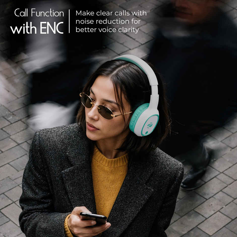 ZEBRONICS Thunder Bluetooth 5.3 Wireless Over Ear Headphones with 60H Backup, Gaming Mode, Dual Pairing, Enc, Aux, Micro Sd, Voice Assistant, Comfortable Earcups, Call Function - Sea Green