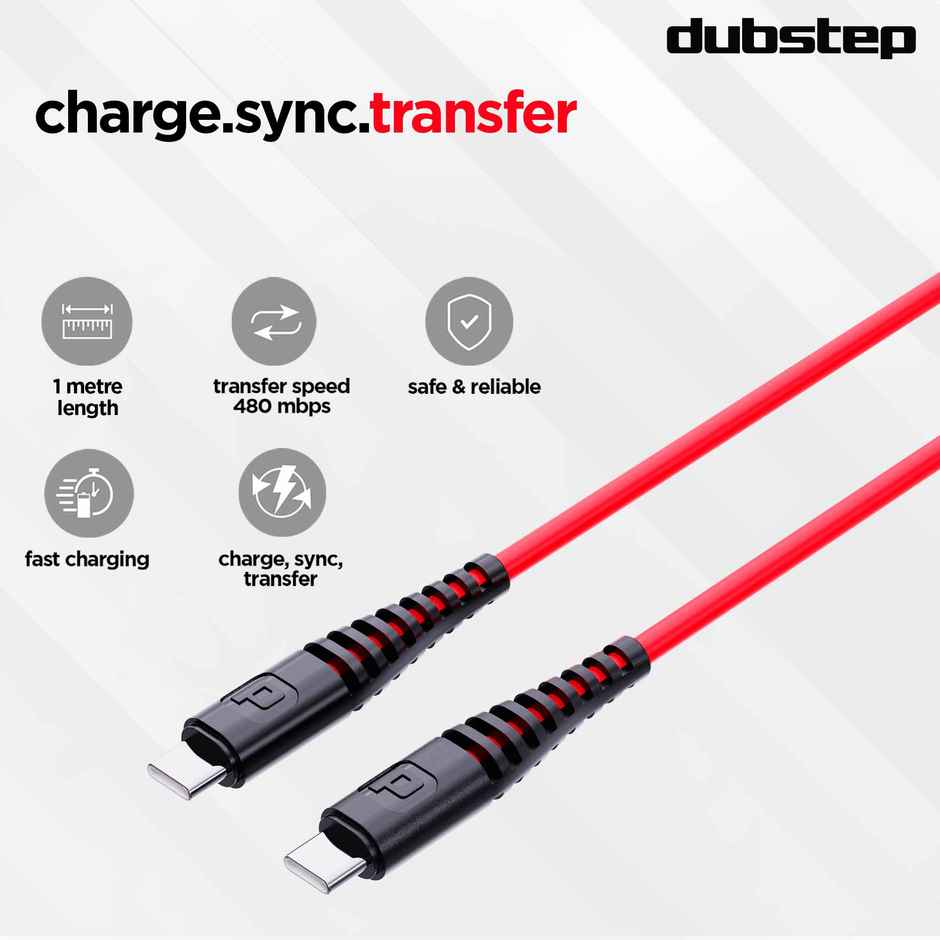 Dubstep Blaze Ultra 65W 6A Fast Data Charging Type C To Type C Cable (Red)