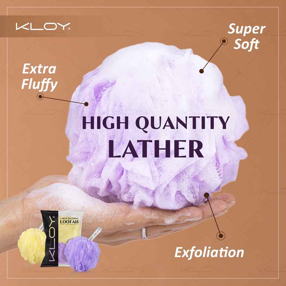 Large Bath Loofah Sponge Scrubber Exfoliator for High Lather Cleansing (Purple and Yellow)