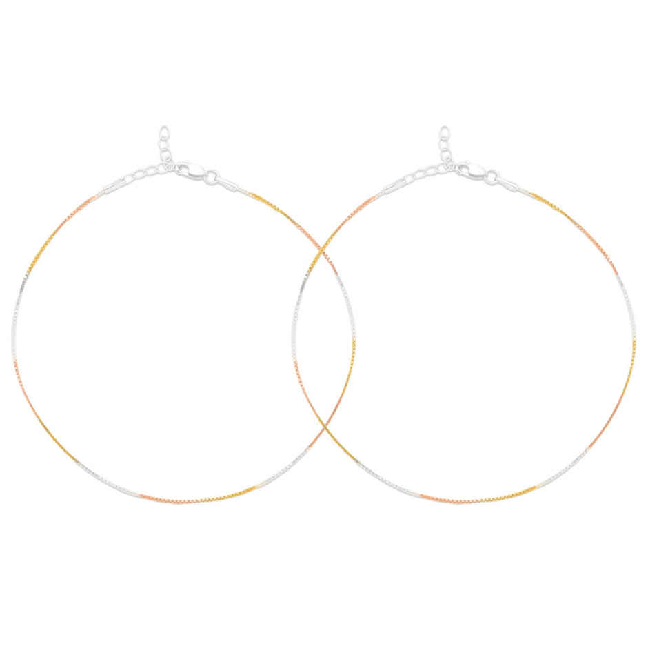 Zavya Solid Tri-Colour Plated 925 Sterling Silver Chain Anklet - Pair