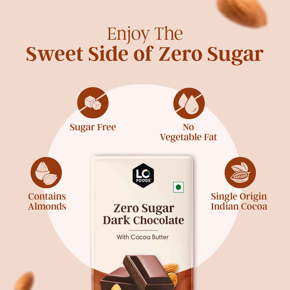 Lo Foods Almond Sugar Free Dark Chocolate Bar | Premium Cocoa Butter Healthy Chocolate