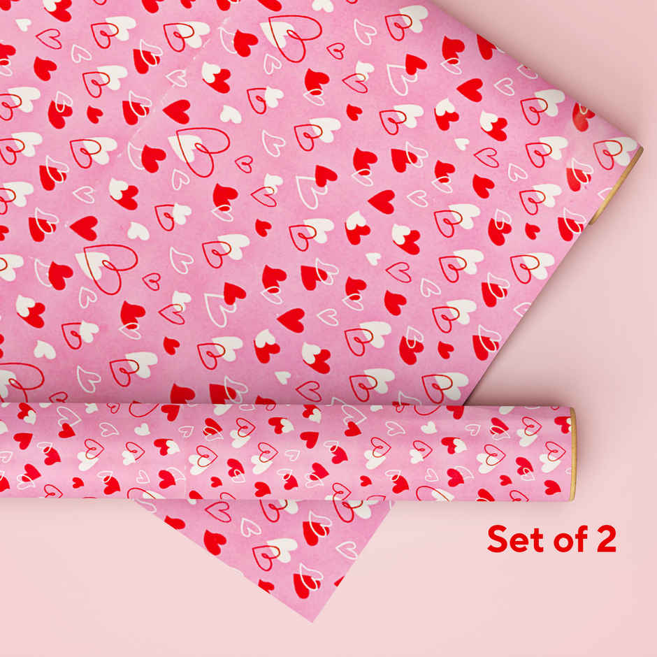 Pink Three Heart Gift Wrapping Paper | Mad Over Prints