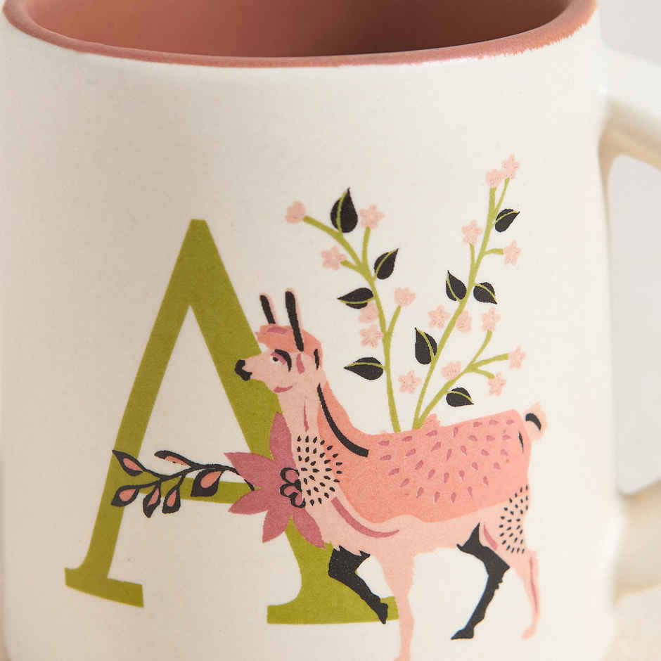 Chumbak A Alphabet Ceramic Mug | Off-White & Brown