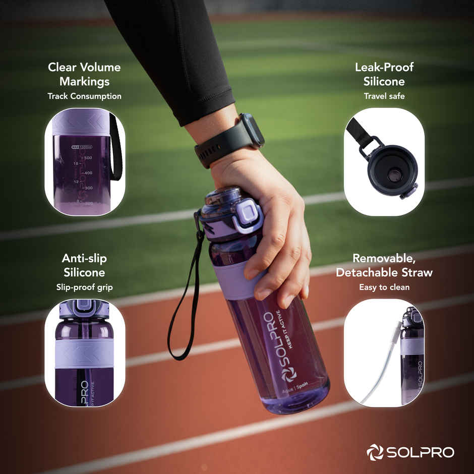 Solpro Agua Spain Sipper Water Bottle | Leakproof BPA Free for School Office Gym Travel | 1 L