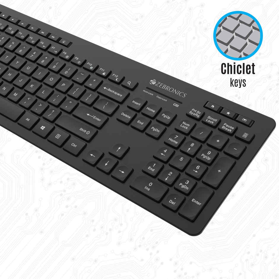 Zebronics Zeb-Companion 500 2.4GHz Wireless Keyboard & Mouse Combo, USB Nano Receiver, Chiclet Keys, Ultra Silent, Power On/Off Switch, Rupee Key, for PC/Mac/Laptop - Black