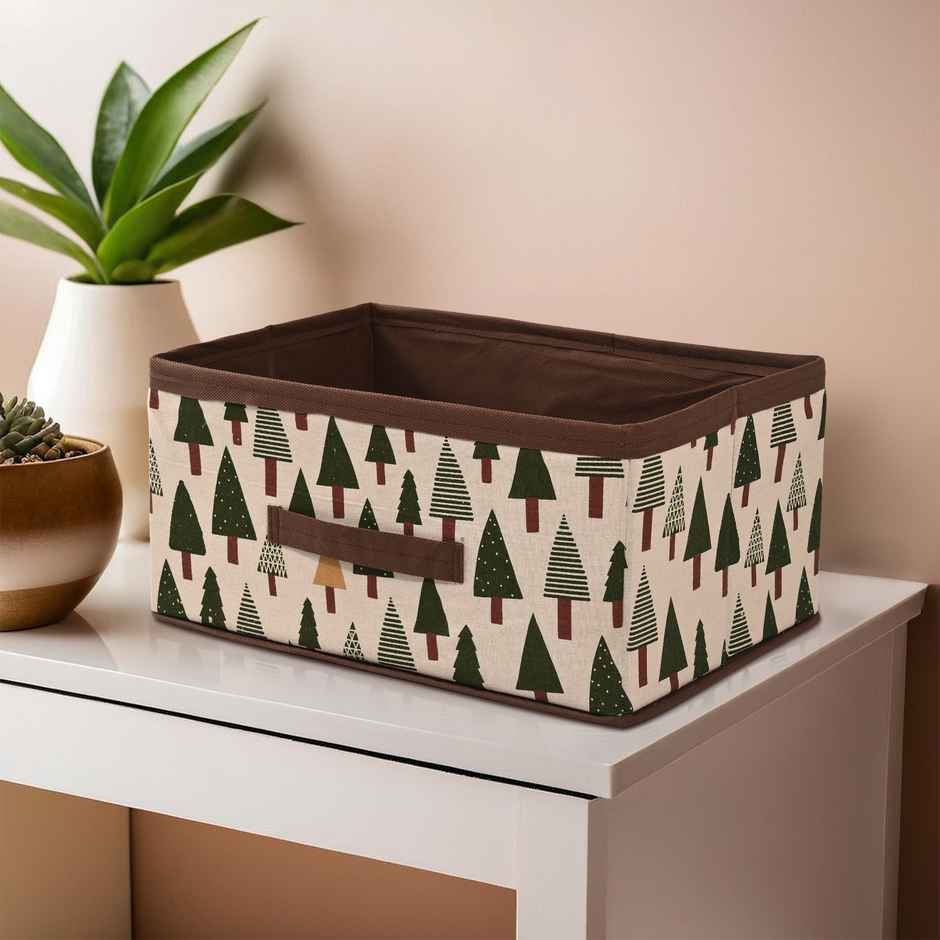 Kuber Foldable Cloth Organizer | Tree Print Storage Box | White