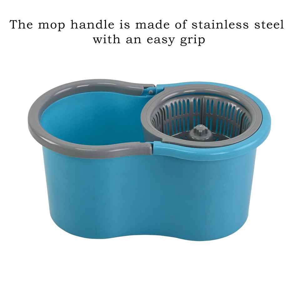 Kuber Industries Plastic Spin Mop Bucket | Floor Cleaner Mopping Set for Home & Office | Blue