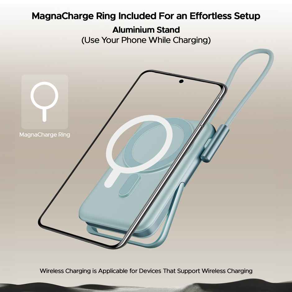 boAt Energyshroom PB330 MagnaCharge 10000 mAh Magnetic Wireless Power Bank w/ 15W Wireless Charging (Aqua)