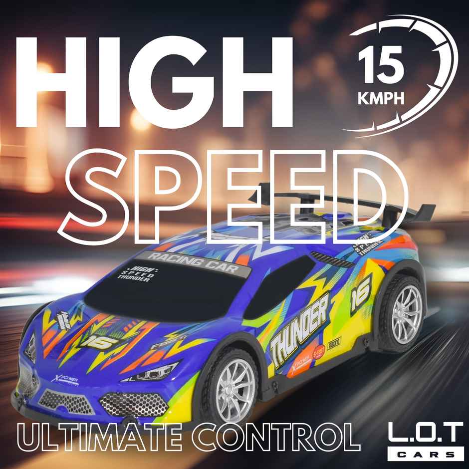 L.O.T Toys RC Car With Long Range Control | 15kmph | PCV Shell | Thunder - Blue