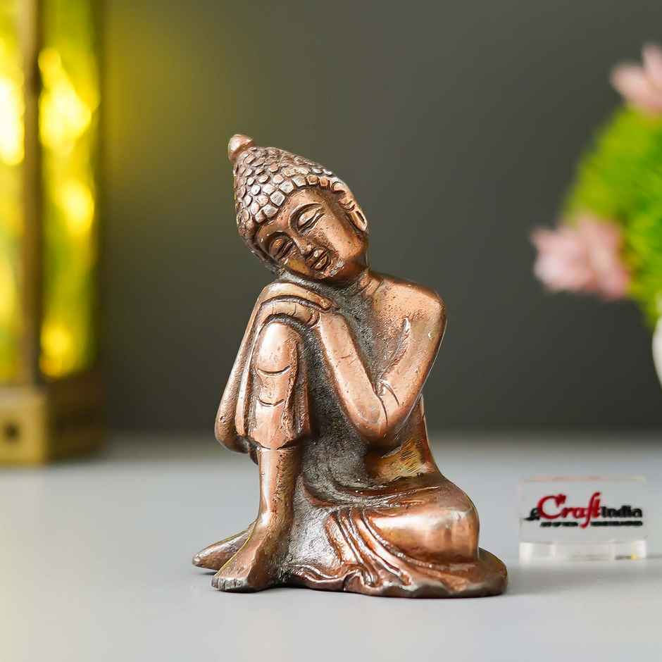 eCraftIndia Brown Metal Resting Buddha On Knee Statue