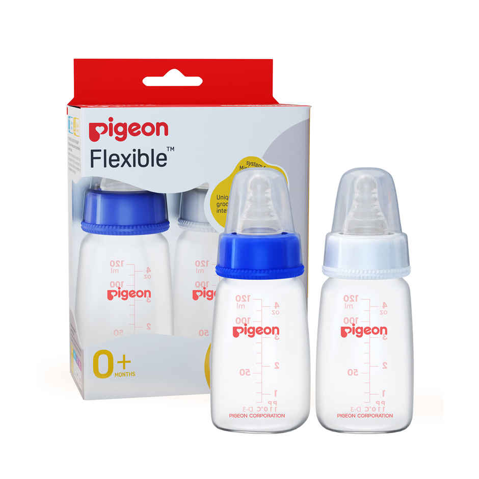 Pigeon Baby Care Peristaltic Nursing Bottle Twin Pack | 120ml | Blue White Nipple S