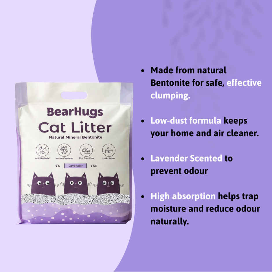 BearHugs Bentonite Cat Litter - Lavender 5 kg X 2 Combo